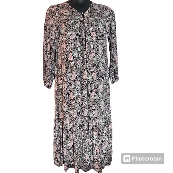 Floral cottage core milkmaid hippie free spirit maxi dress Fairy feminine Med. - Picture 1 of 12